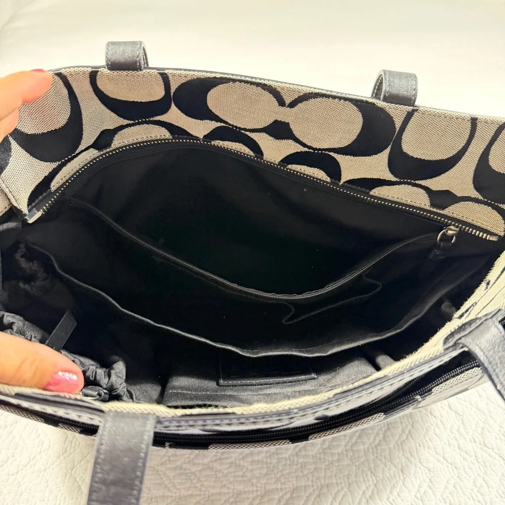 Coach‎ Signature Women Diaper Bag Tote Large Jacquard Monogram Black Grey New